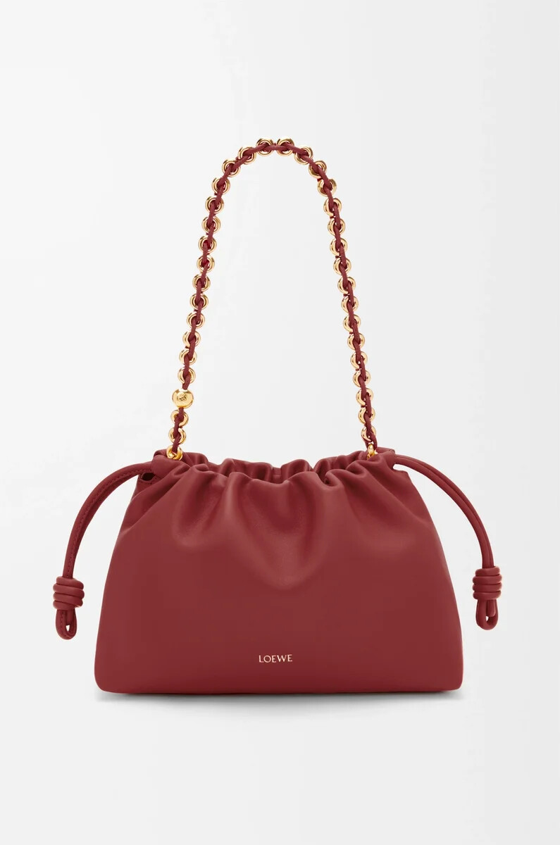 mittelgroße flamenco-handtasche aus weichem nappa-lammleder in gebranntem rot