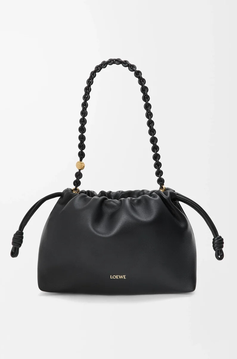 mittelgroße flamenco-handtasche aus weichem nappa-lammleder schwarz