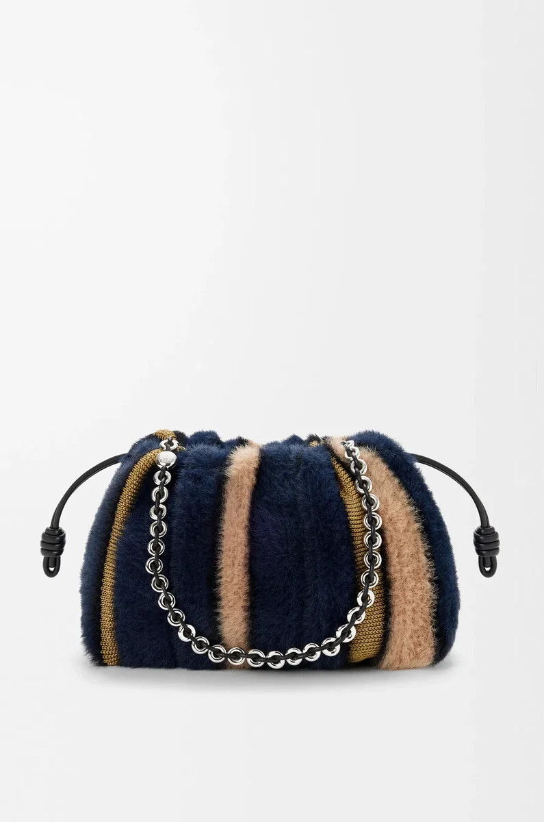 mittelgroße flamenco-handtasche aus jacquard-strick mehrfarbig dunkelblau