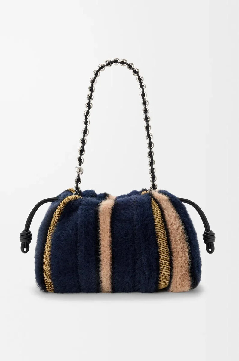 mittelgroße flamenco-handtasche aus jacquard-strick mehrfarbig dunkelblau