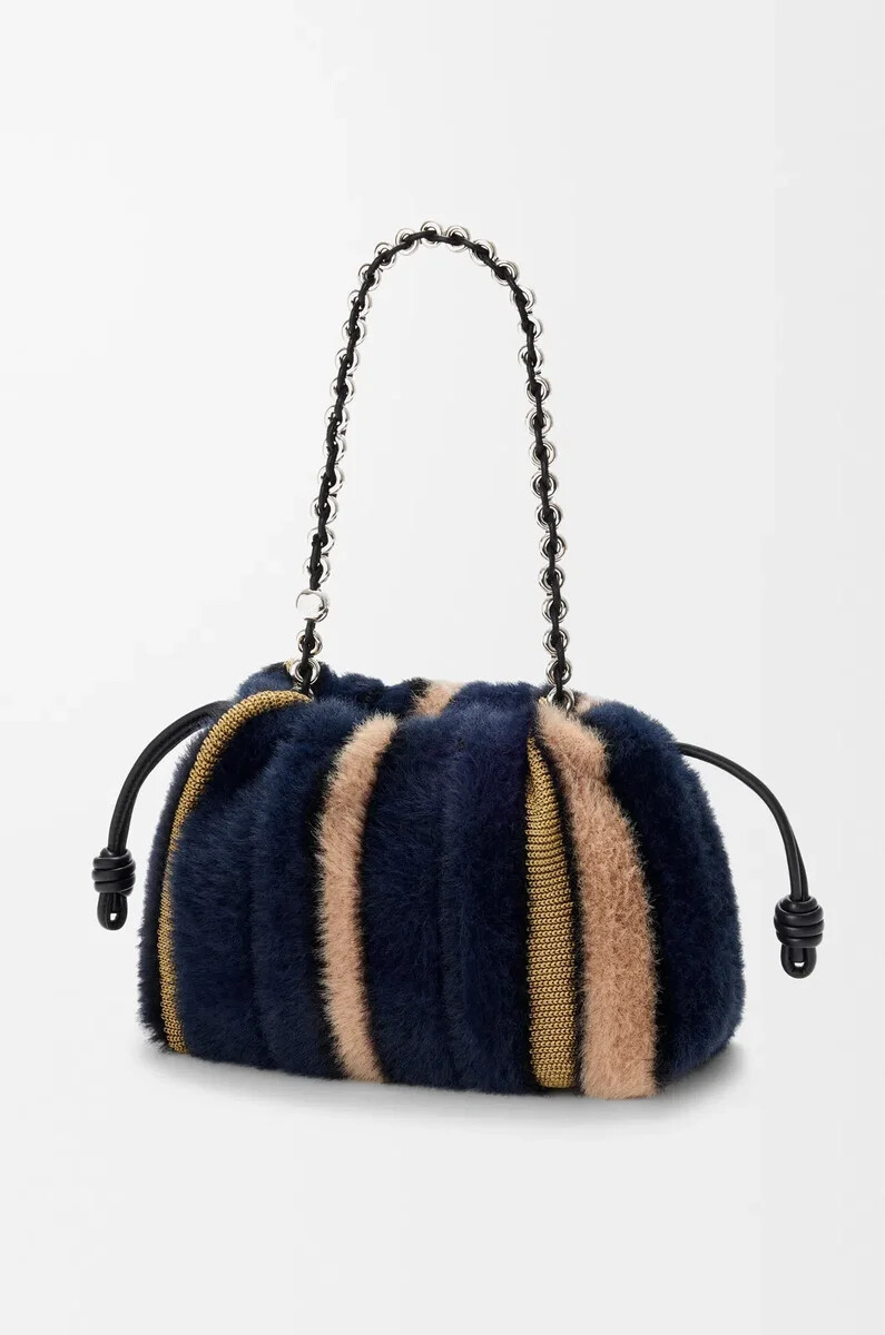 mittelgroße flamenco-handtasche aus jacquard-strick mehrfarbig dunkelblau