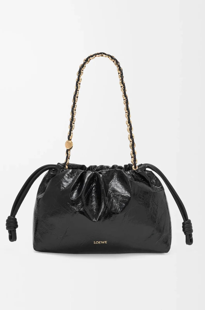 mittelgroße flamenco-handtasche in aal-schwarz