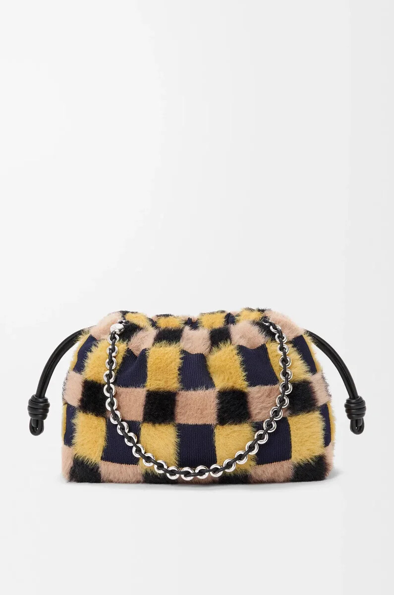 mittelgroße flamenco-handtasche aus jacquard-strick mehrfarbig dunkelblau