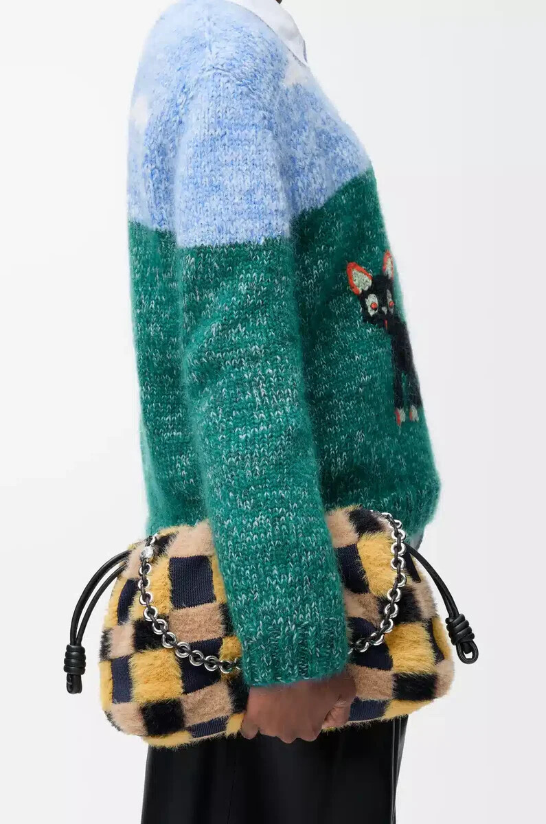 mittelgroße flamenco-handtasche aus jacquard-strick mehrfarbig dunkelblau