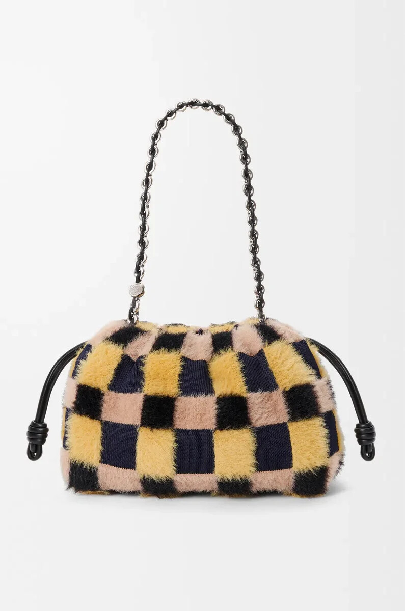 mittelgroße flamenco-handtasche aus jacquard-strick mehrfarbig dunkelblau