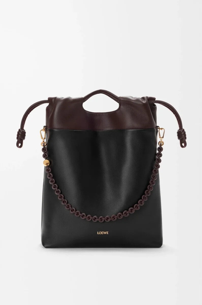 flamenco-handtasche aus weichem nappa-lammleder schwarzdunkelbraun