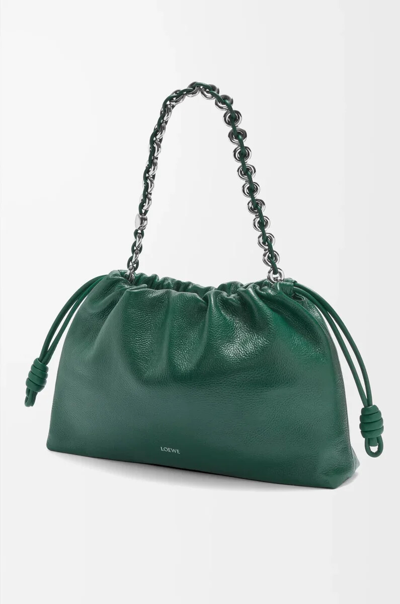 große flamenco-handtasche aus hirschleder immergrün