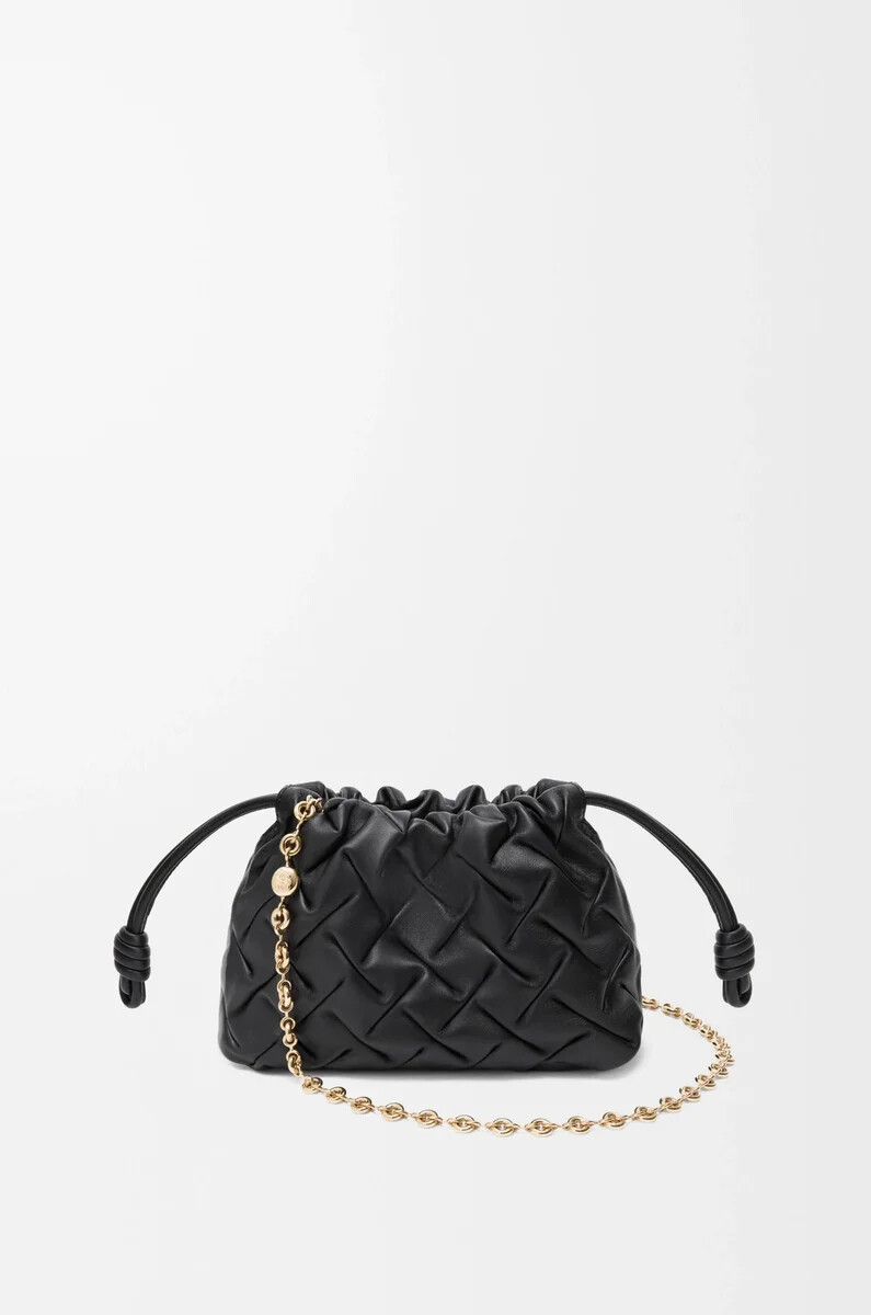 mini flamenco handtasche aus genarbtem nappa-kalbsleder schwarz