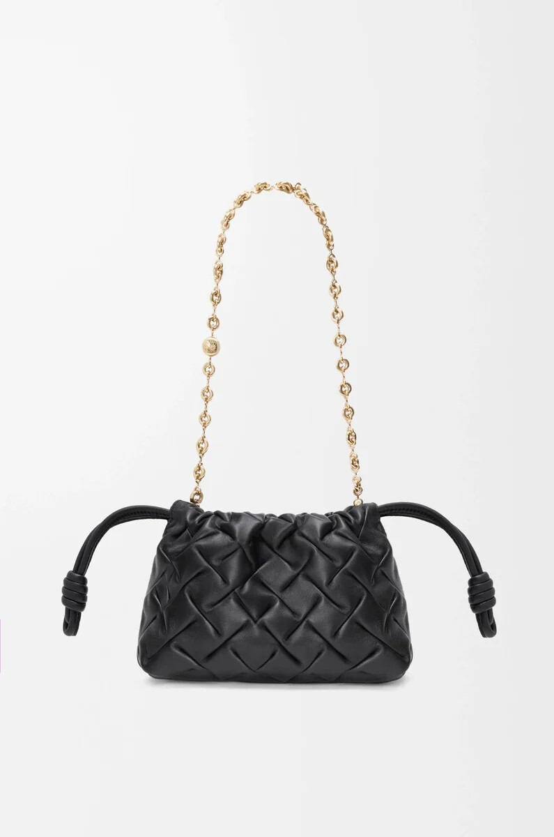 mini flamenco handtasche aus genarbtem nappa-kalbsleder schwarz