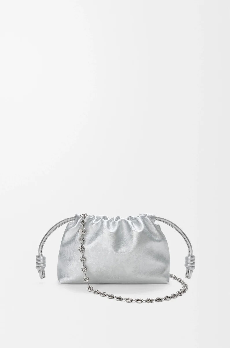 mini flamenco handtasche aus kalbsleder mit moiré-print silber