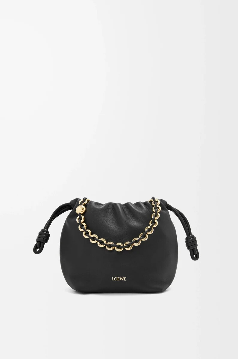 mini flamenco handtasche aus weichem nappa-lammleder schwarz