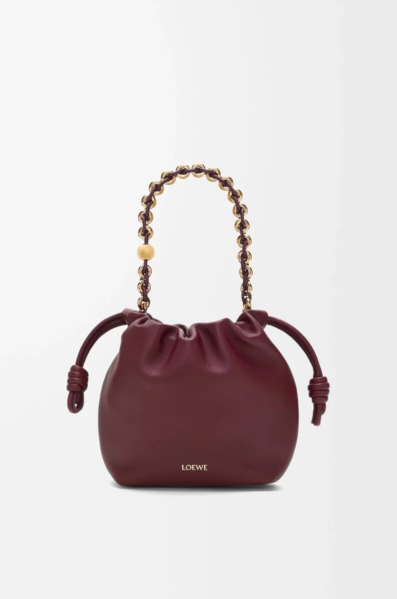 mini flamenco handtasche aus weichem nappa-lammleder in dunkelburgunderrot
