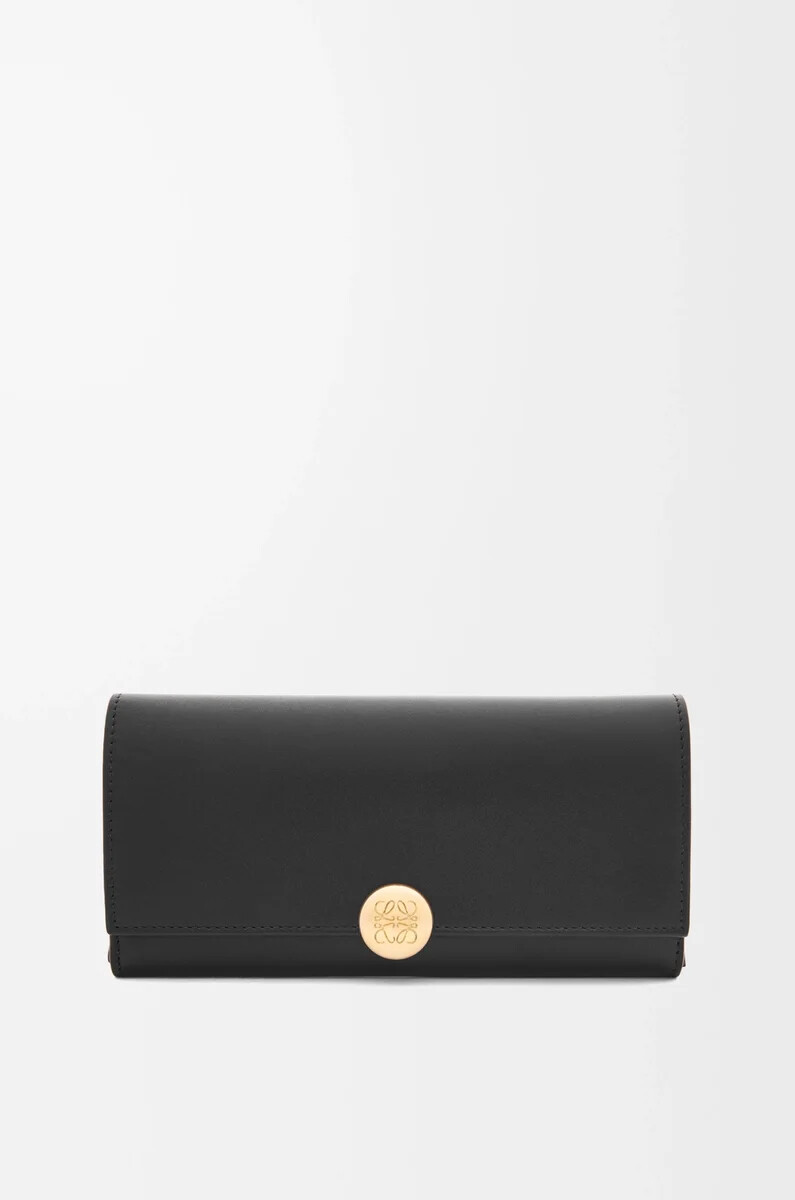pebble continental portemonnaie aus glänzendem nappa-kalbsleder schwarz