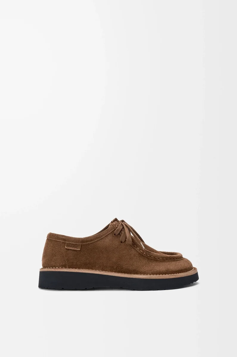 faro schnürschuhe aus braunem kalbsveloursleder