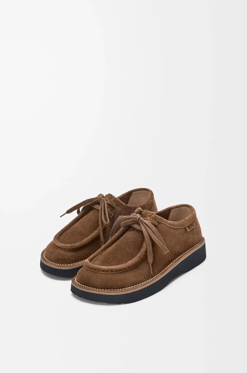 faro schnürschuhe aus braunem kalbsveloursleder