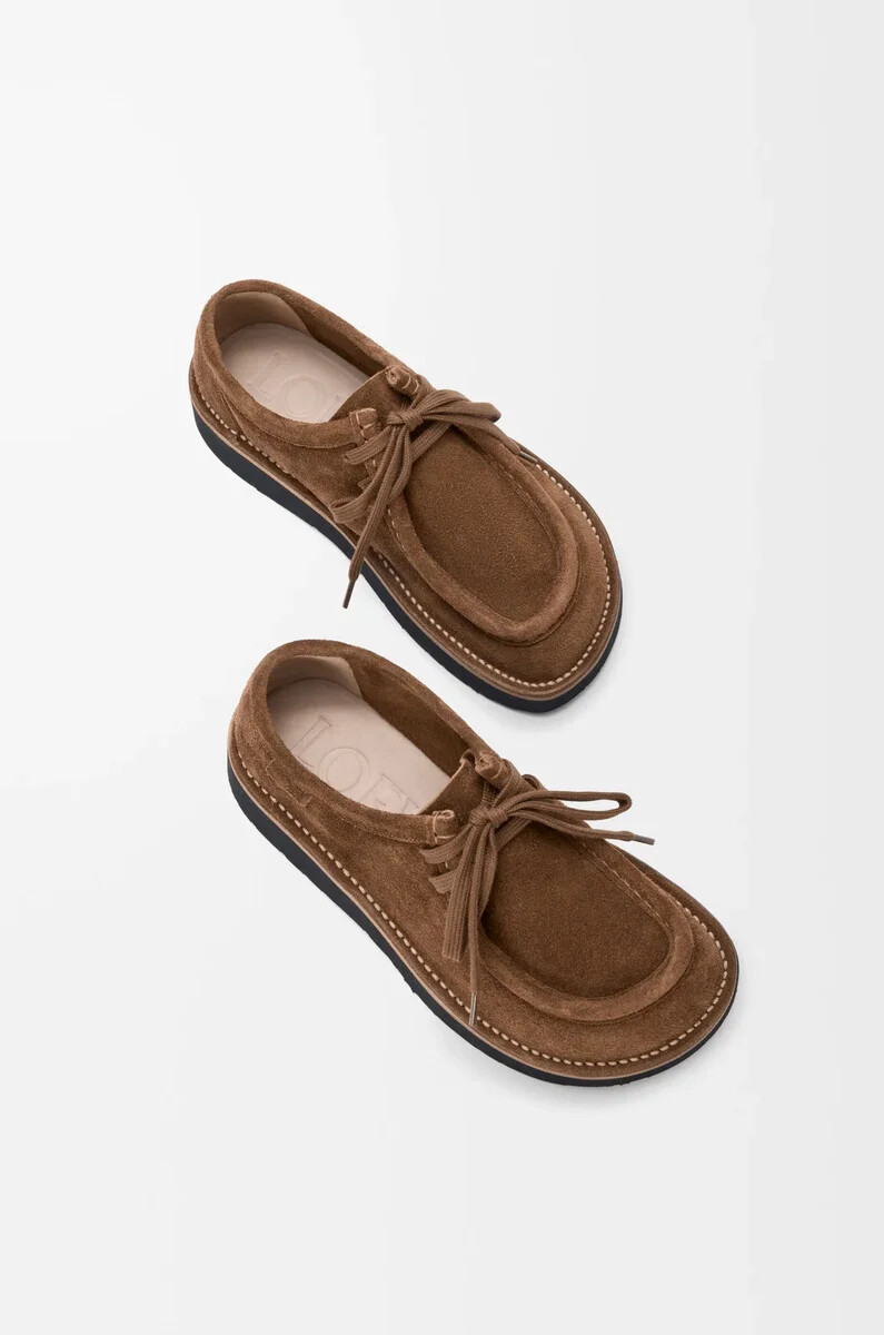 faro schnürschuhe aus braunem kalbsveloursleder