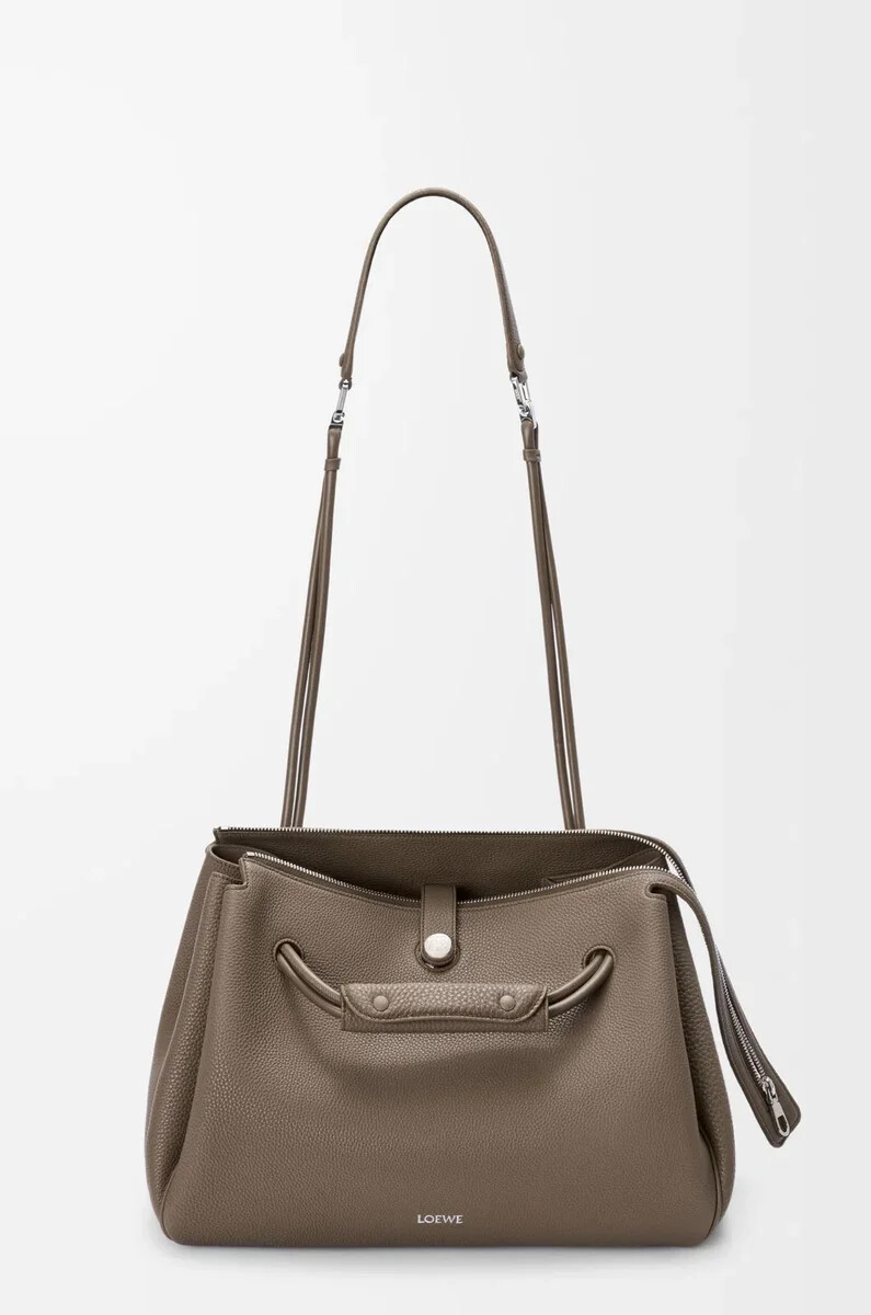 große madrid-tasche aus geschmeidigem genarbtem kalbsleder in taupe