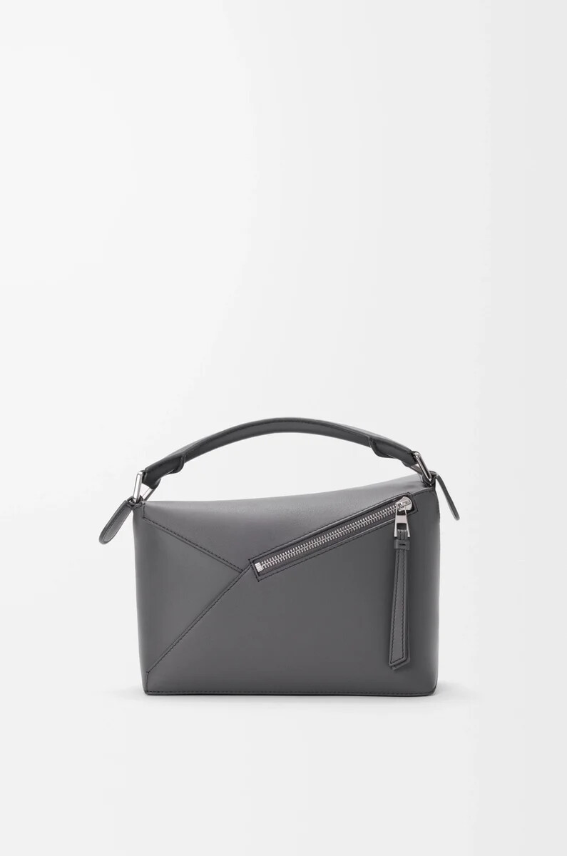 kleine puzzle edge tasche aus klassischem kalbsleder in schiefergrau