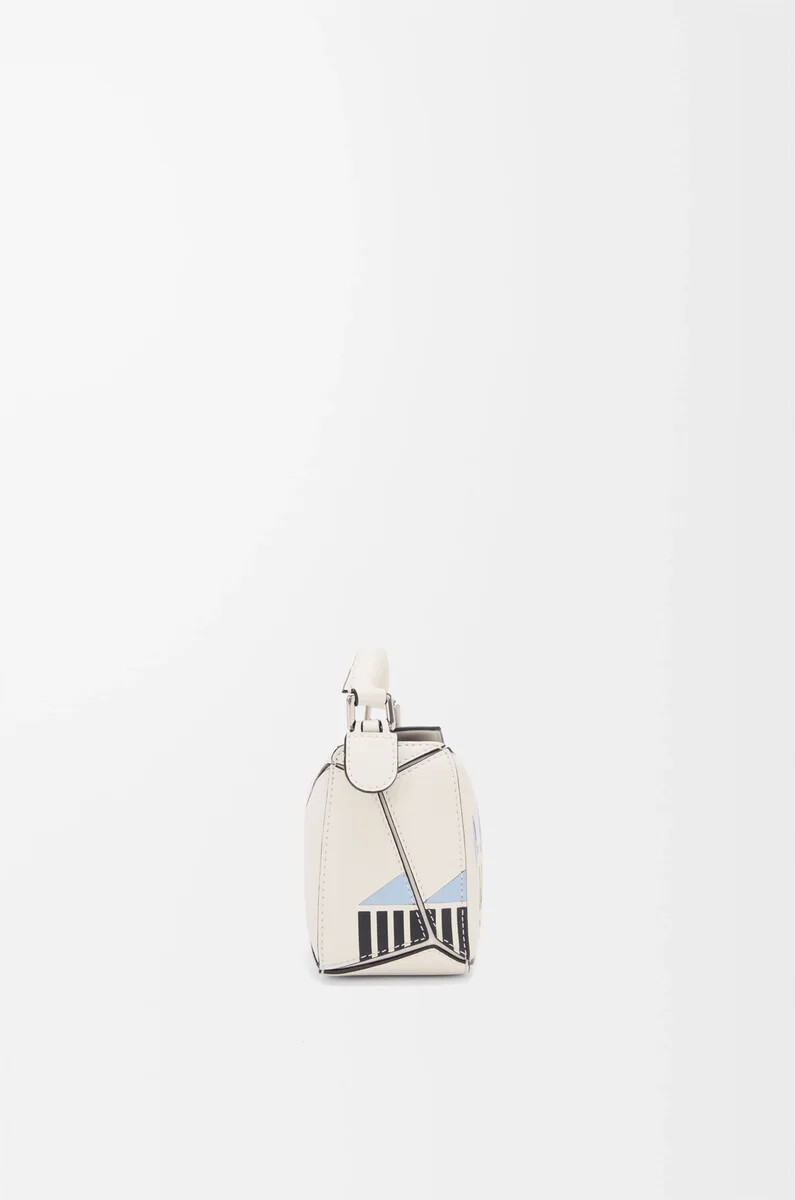 futurist cat mini-puzzle-tasche aus klassischem kalbsleder in soft white