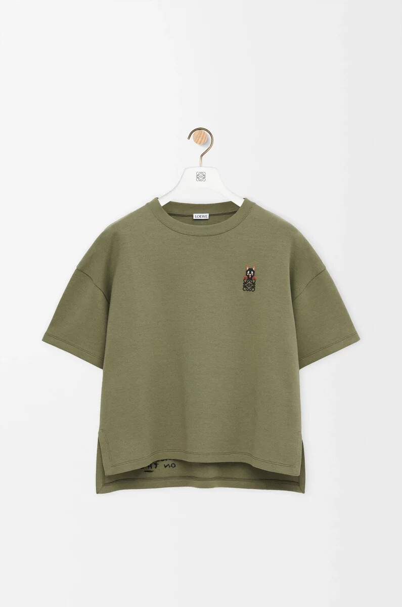 normal geschnittenes t-shirt aus baumwollmischgewebe in khakigrün