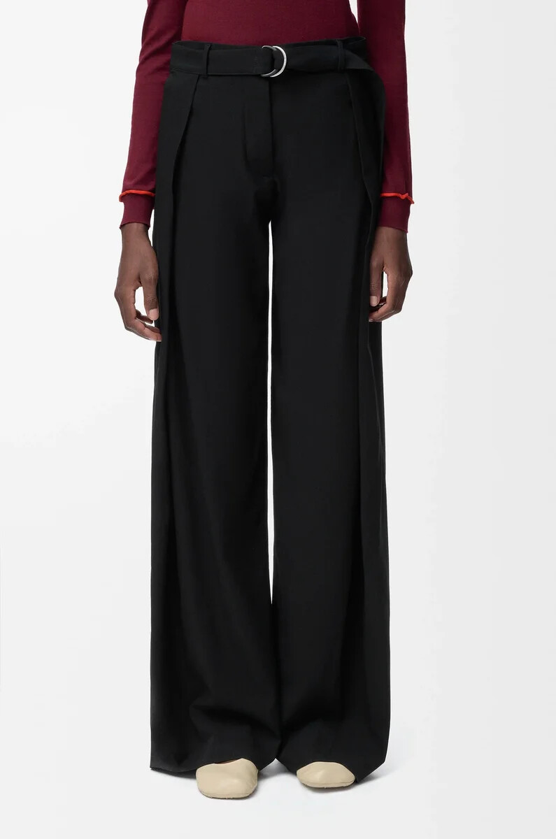 schwarze wollhose mit gürtel