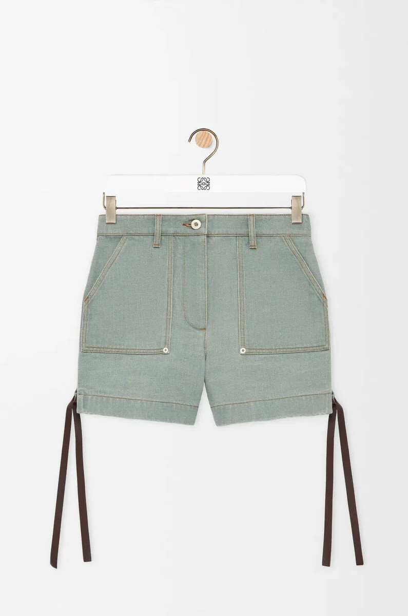 arbeitsshorts aus denim in khakigrün