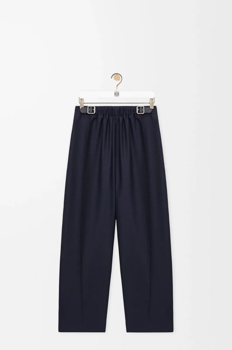 gürtelhose aus wolle und seide marineblau