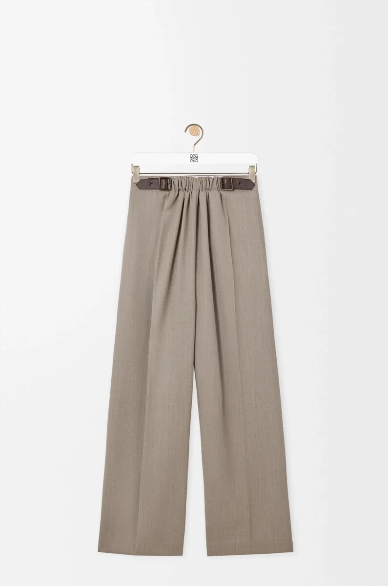 hose mit gürtel aus wolle in beige melange