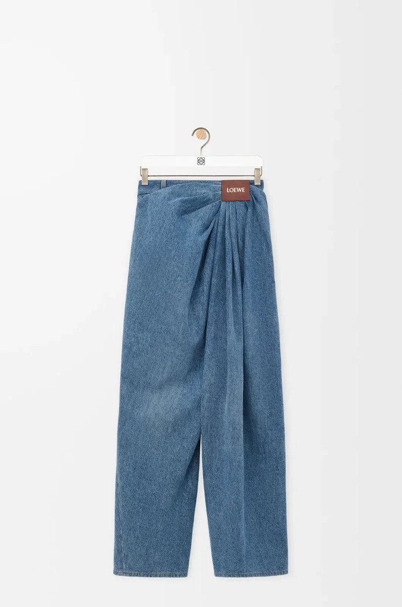 drapierte jeans in denim-indigoblau