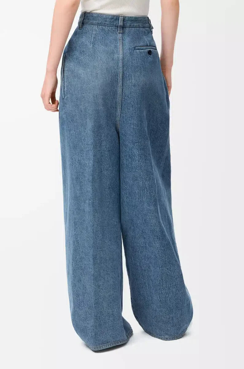 drapierte jeans in denim-indigoblau