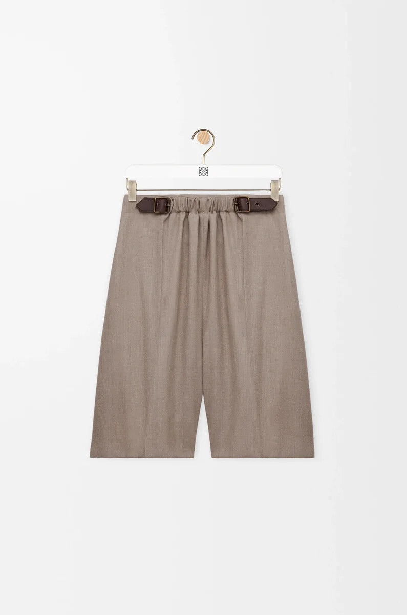 shorts mit gürtel aus wolle in beige melange