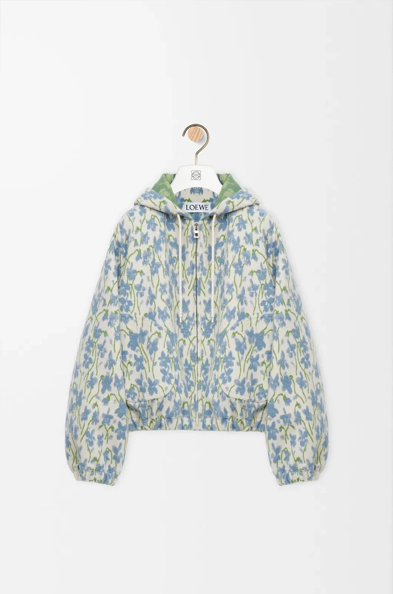 kapuzenjacke aus wolle und baumwolle weißblau