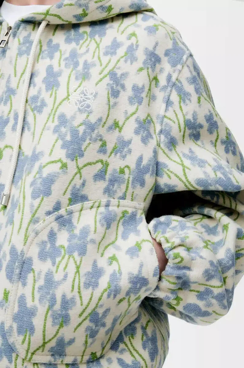 kapuzenjacke aus wolle und baumwolle weißblau