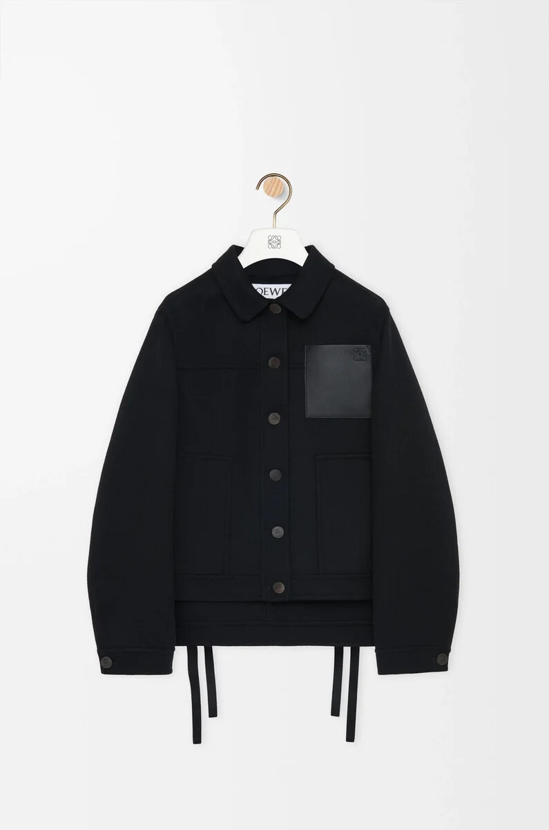 schwarze arbeitsjacke aus wolle und kaschmir