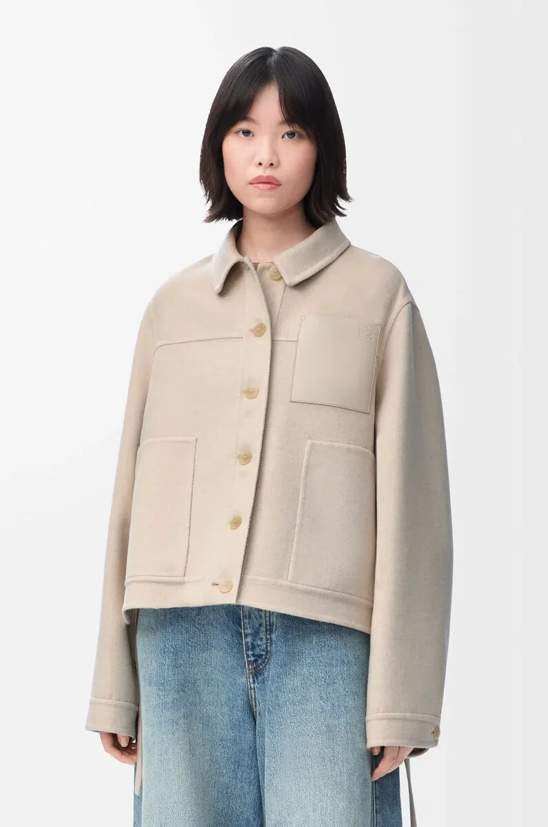 arbeitsjacke aus wolle und kaschmir hellbeige melange