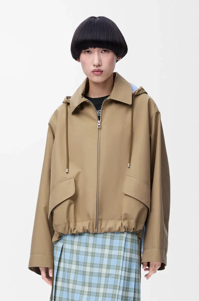 kapuzenparka aus baumwolle beige