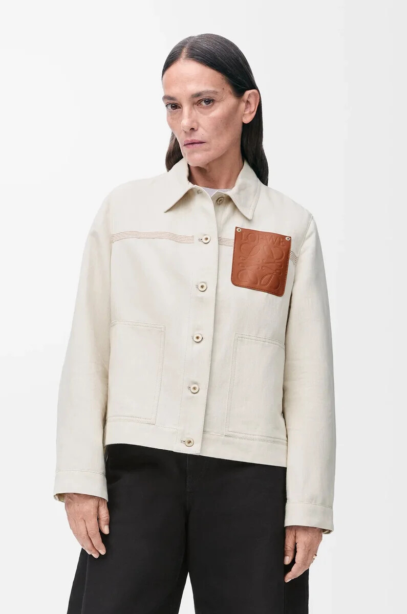 arbeitsjacke aus baumwolle und leinen in ecru
