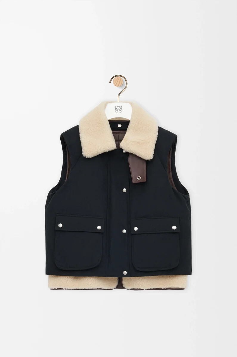steppweste aus shearling- und baumwollmischung schwarz