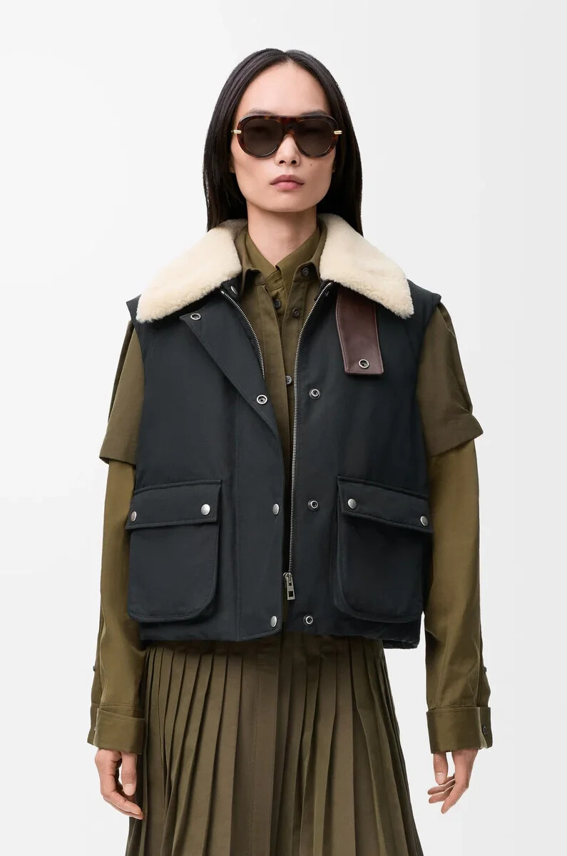 steppweste aus shearling- und baumwollmischung schwarz