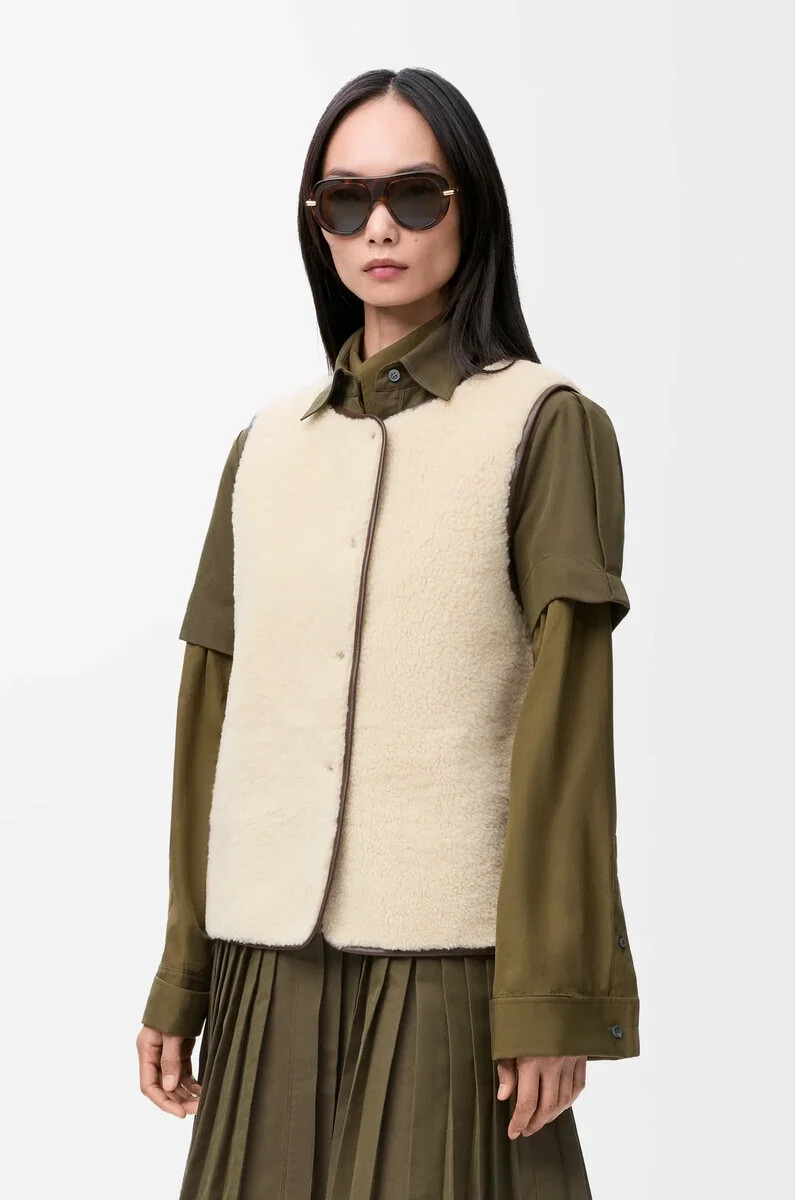 steppweste aus shearling- und baumwollmischung schwarz
