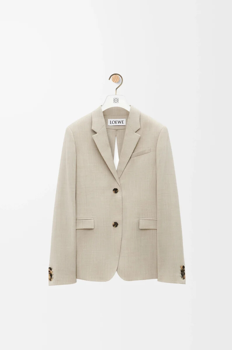 taillierter wollblazer in hellbeige melange