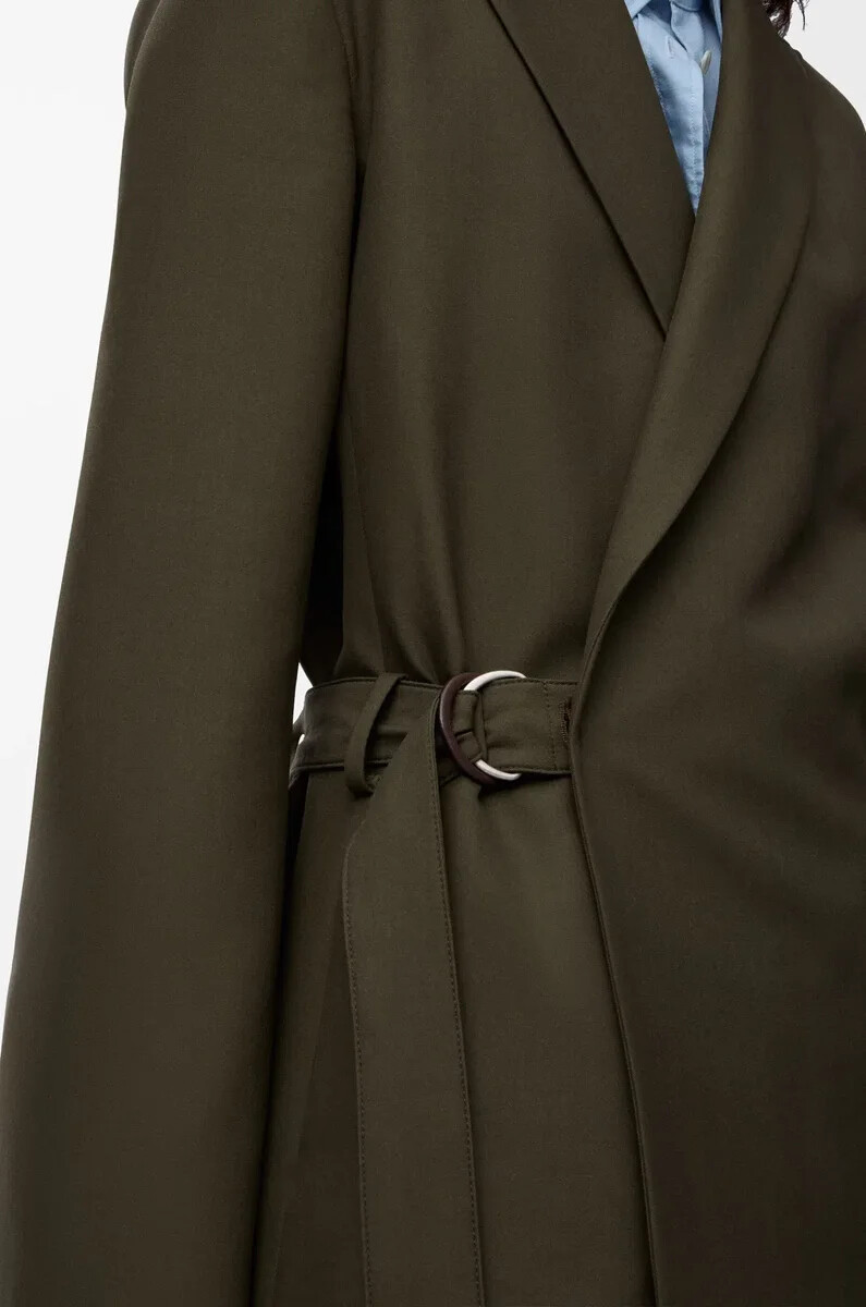 drapierte jacke aus wolle in khakigrün