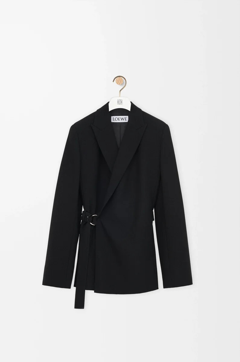drapierte jacke aus schwarzer wolle