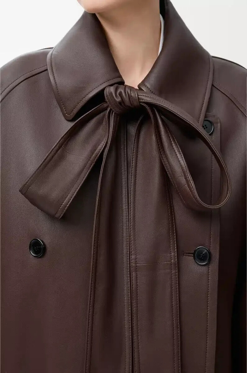 bow-jacke aus nappa-lammleder in dunkler schokolade