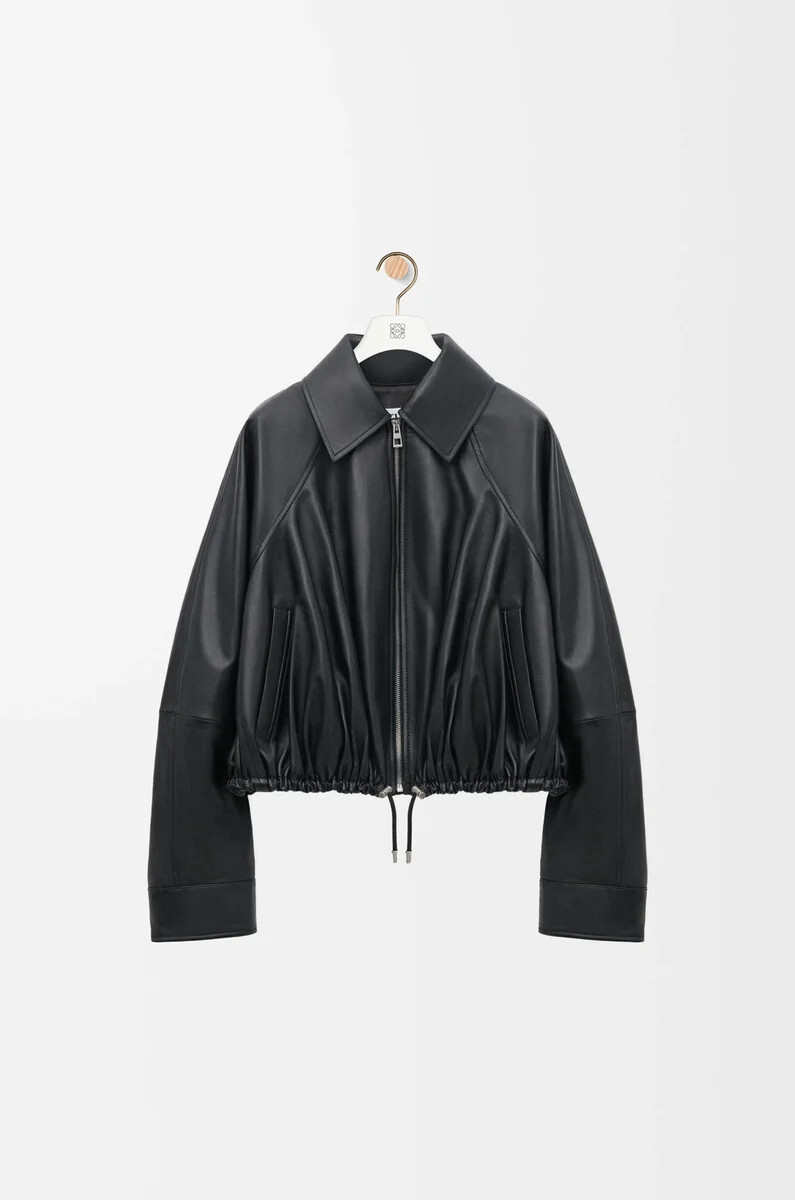 ballonjacke aus schwarzem nappa-lammleder