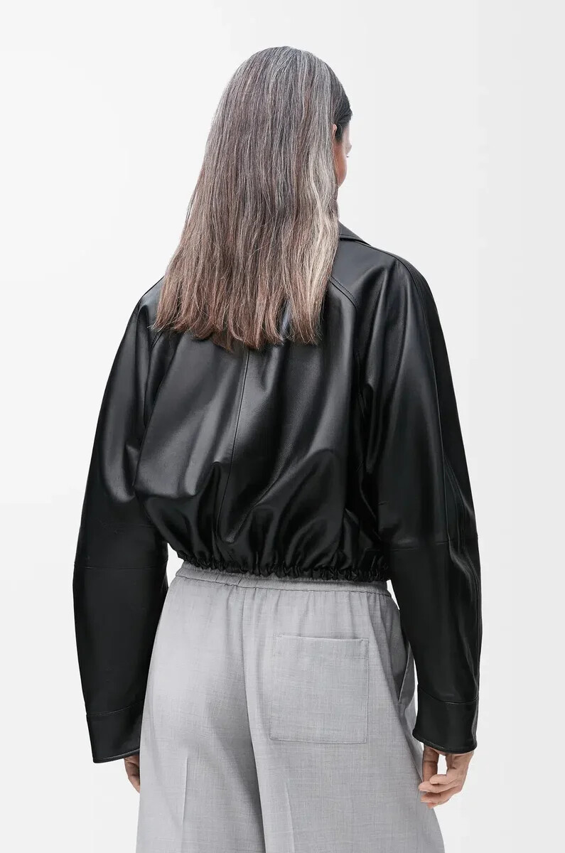 ballonjacke aus schwarzem nappa-lammleder