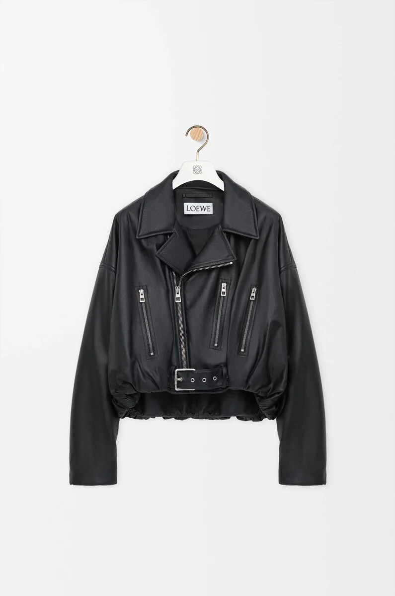 bikerjacke aus schwarzem nappa-lammleder