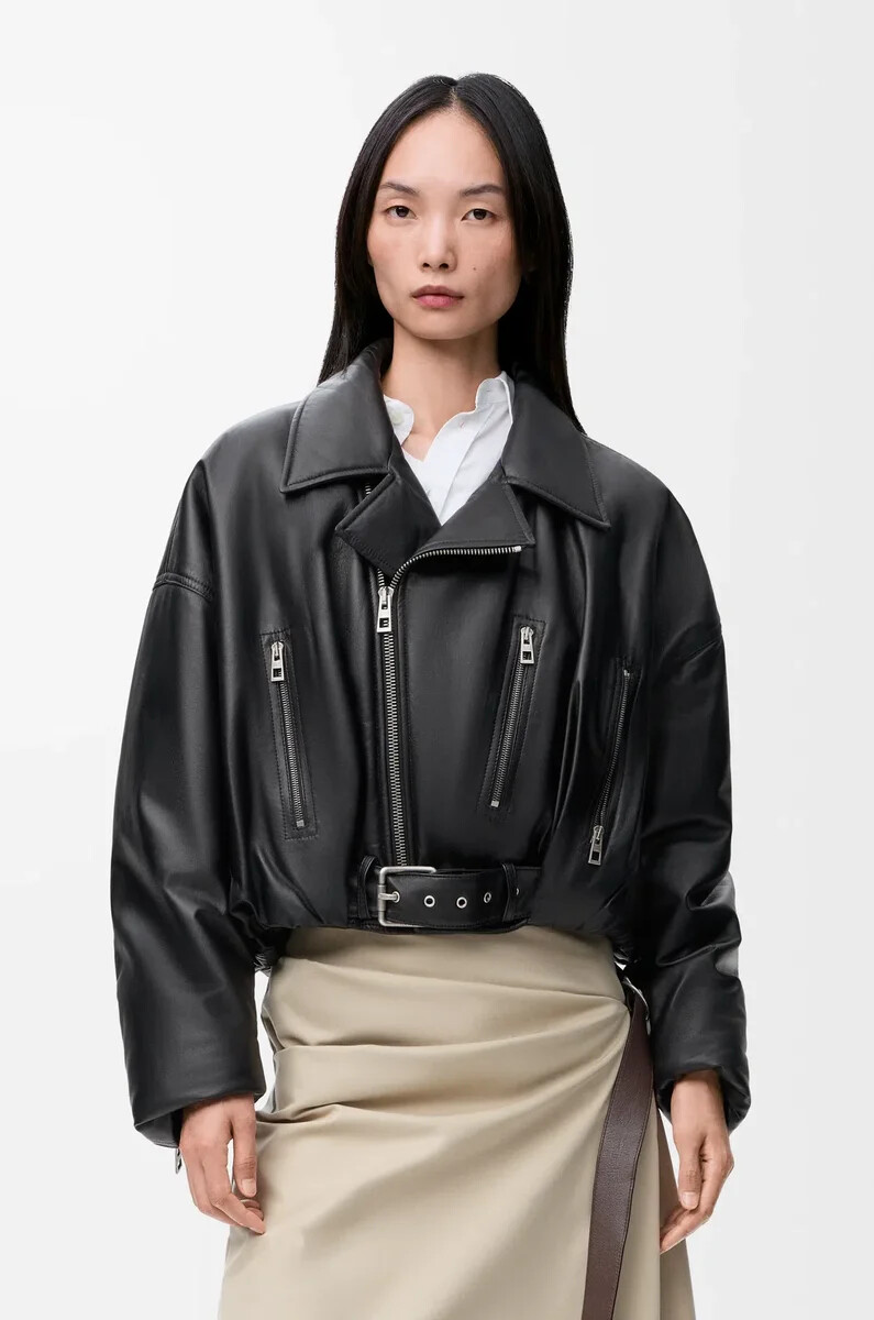 bikerjacke aus schwarzem nappa-lammleder