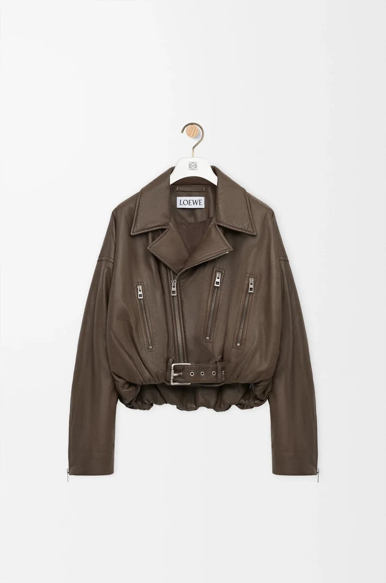 bikerjacke aus nappa-lammleder khakigrün