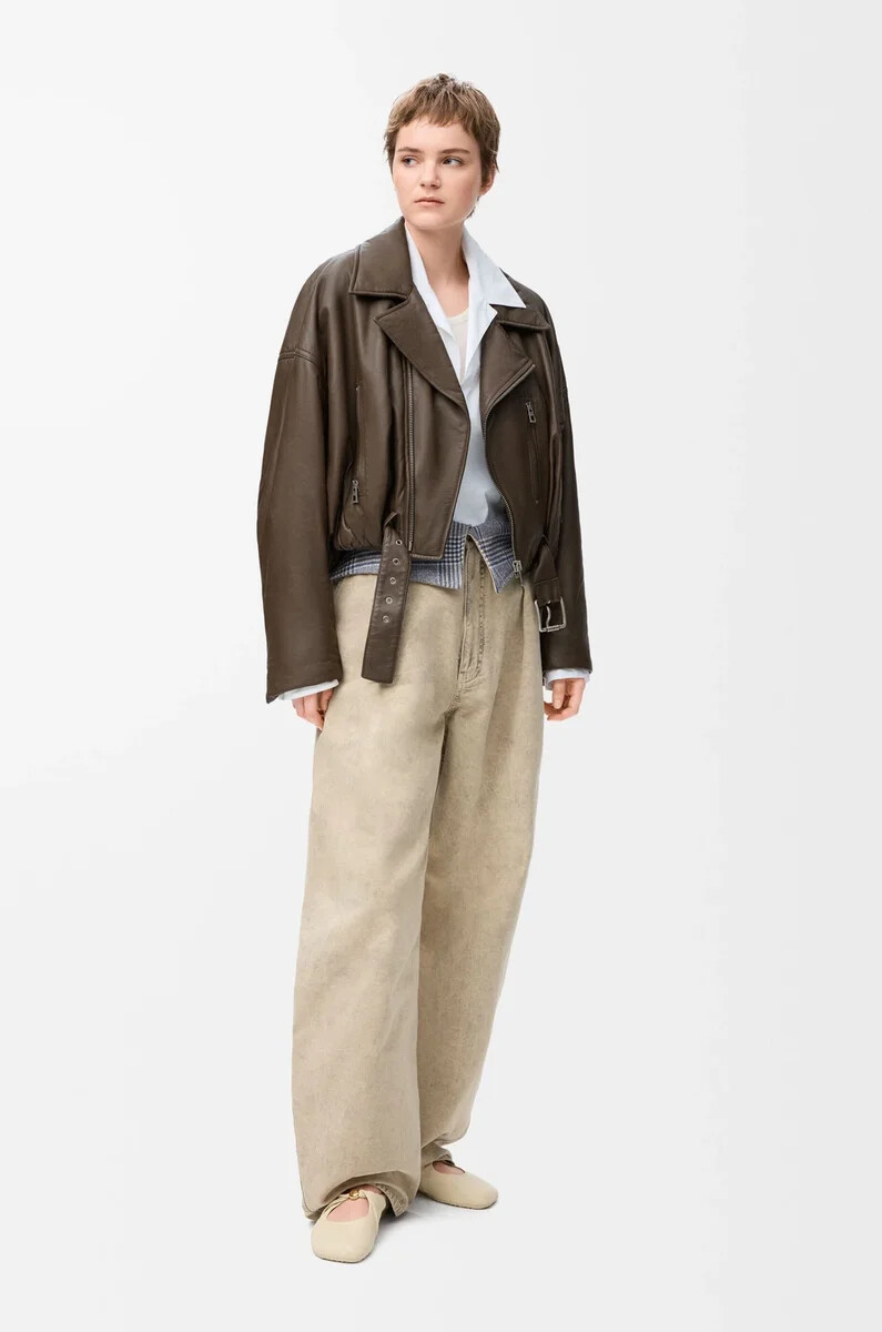 bikerjacke aus nappa-lammleder khakigrün